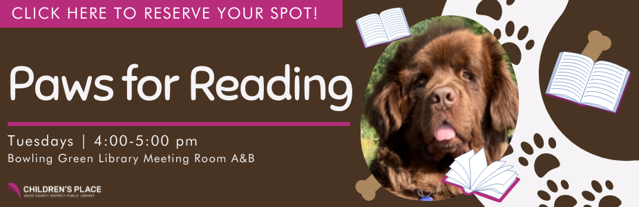 Take some time for early literacy by reading to Benny the therapy dog.