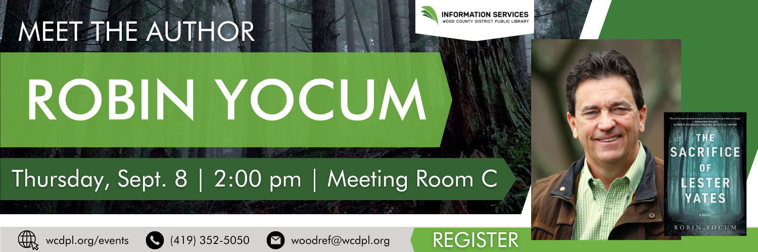Meet author Robin Yocum on Thursday, September 8 at 2:00 pm