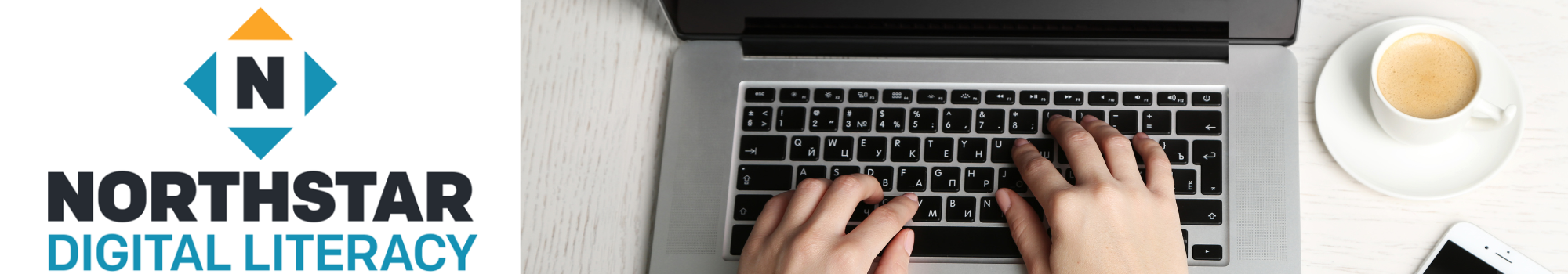 Northstar's blue and gold logo next to a photo of hands on a keyboard.