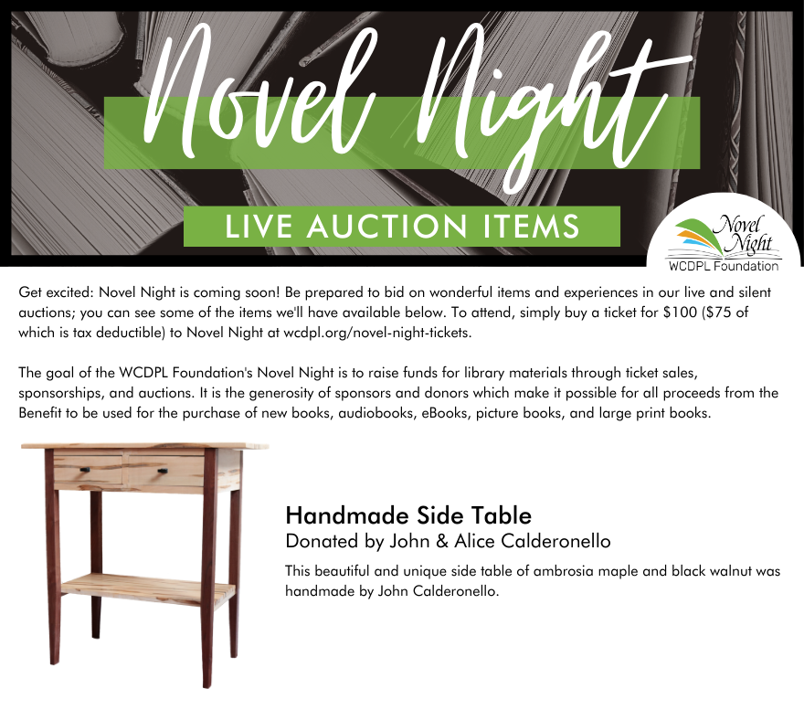 More information on our Novel Night auction items.