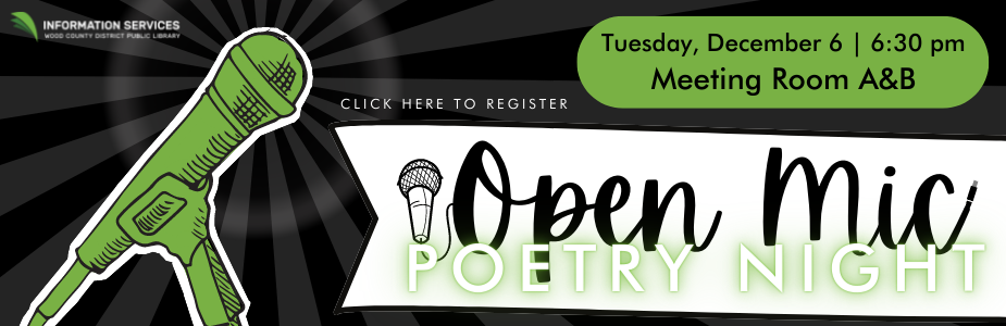 Perform at our Open Mic Poetry Night on Tuesday, December 6 at 6:30 pm.